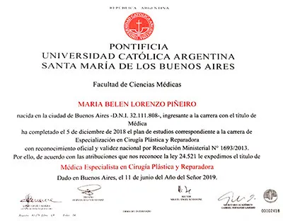 Certificación Dra. Belén Lorenzo Piñeiro