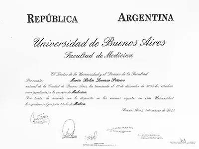 Certificación Dra. Belén Lorenzo Piñeiro