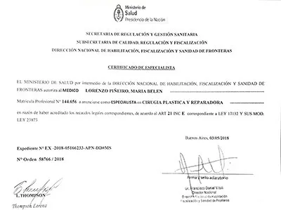Certificación Dra. Belén Lorenzo Piñeiro