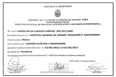 Certificación Dra. Belén Lorenzo Piñeiro